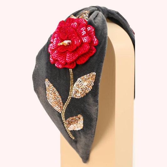 Embroidered Zinnia Flower Headband