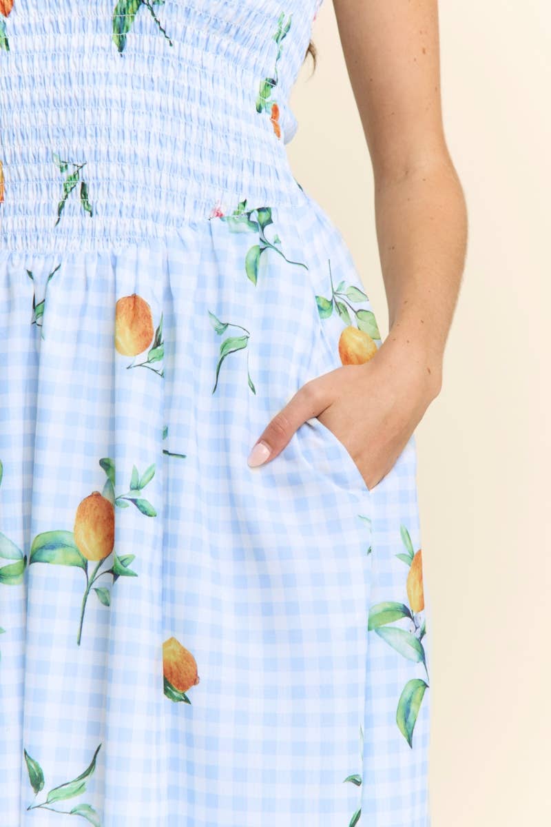 Fruit Smocked Neck Dress