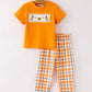 Fall Halloween Orange Embroidery Smocking Boys Set