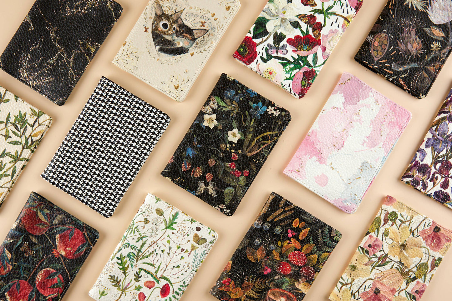 Vegan Leather Passport Cover - Peonies