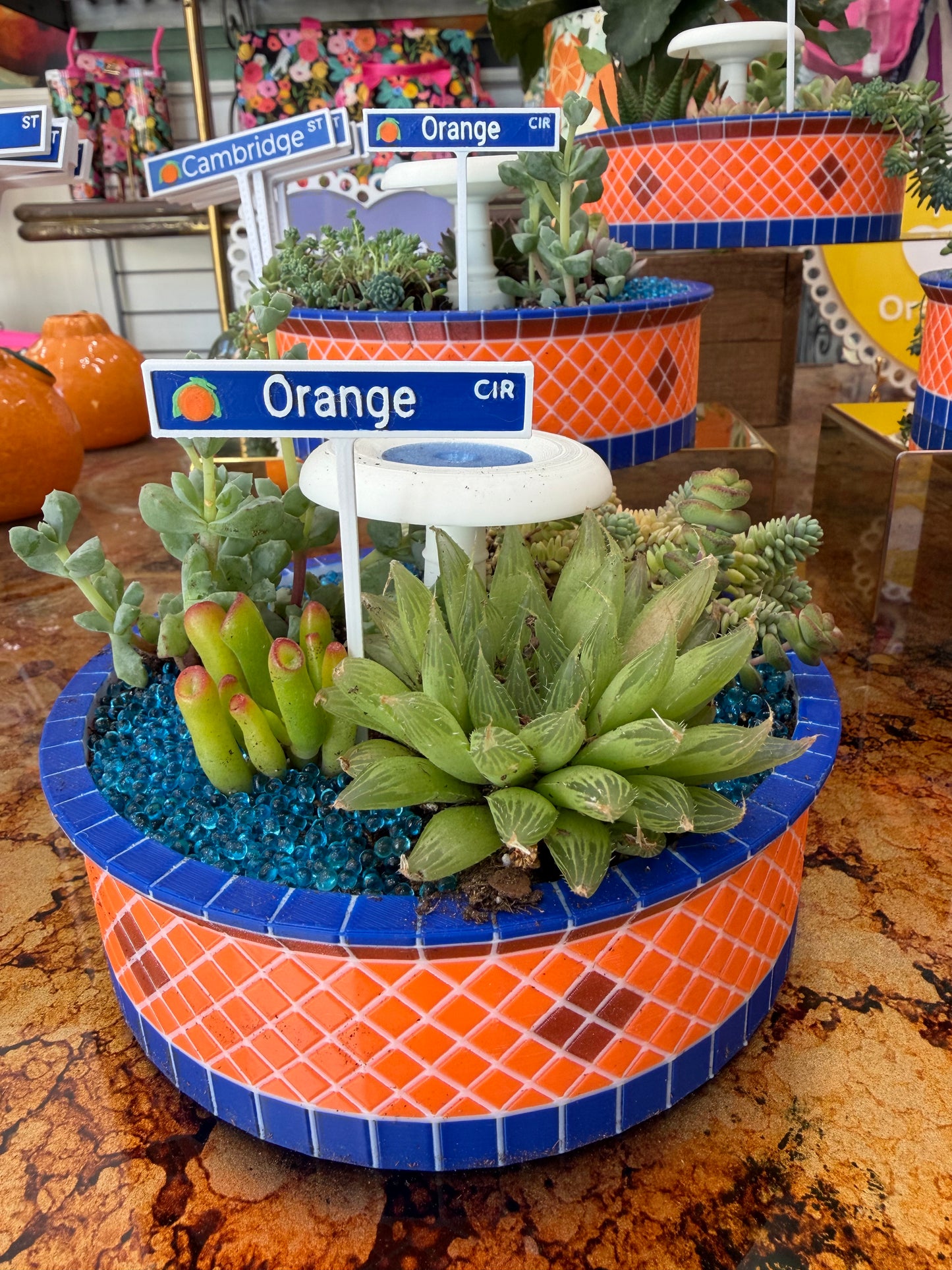 Custom Orange Fountain Planter