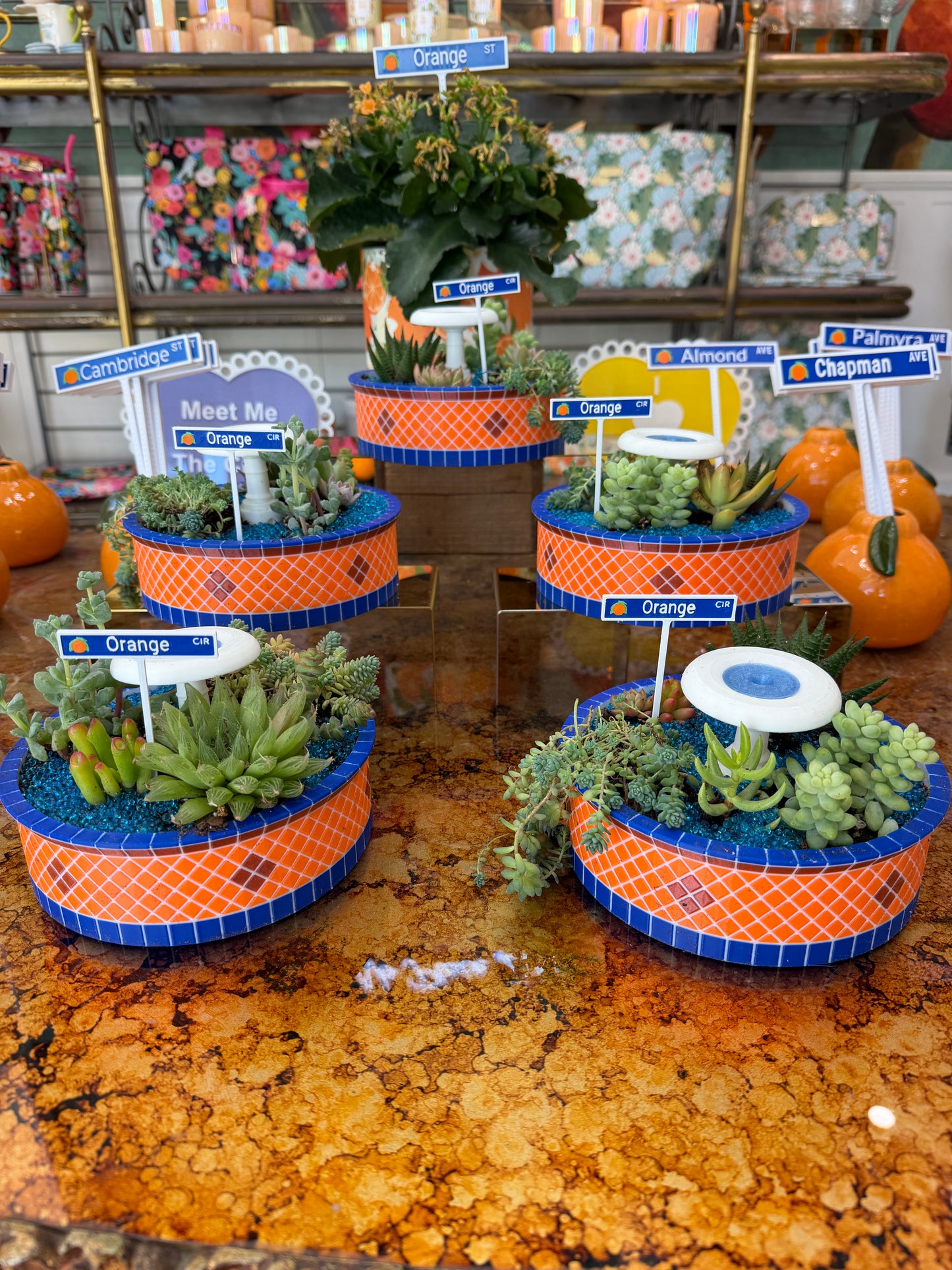 Custom Orange Fountain Planter