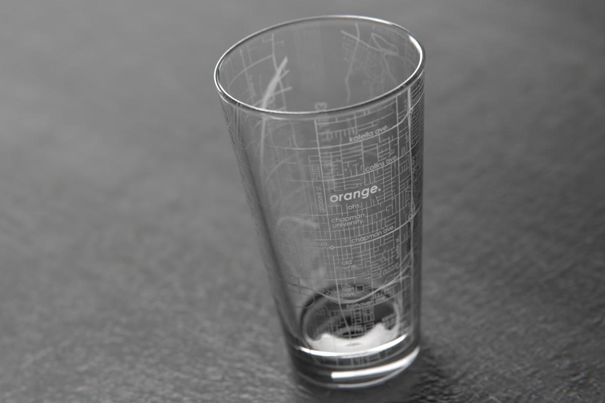 Custom Etched Orange  Map Pint Glass - 16 oz