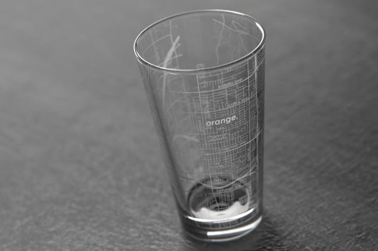 Custom Etched Orange  Map Pint Glass - 16 oz