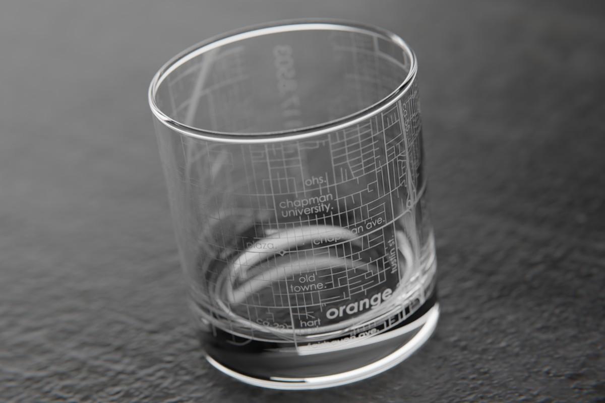 Custom Etched Orange Map Whiskey Rocks Glass