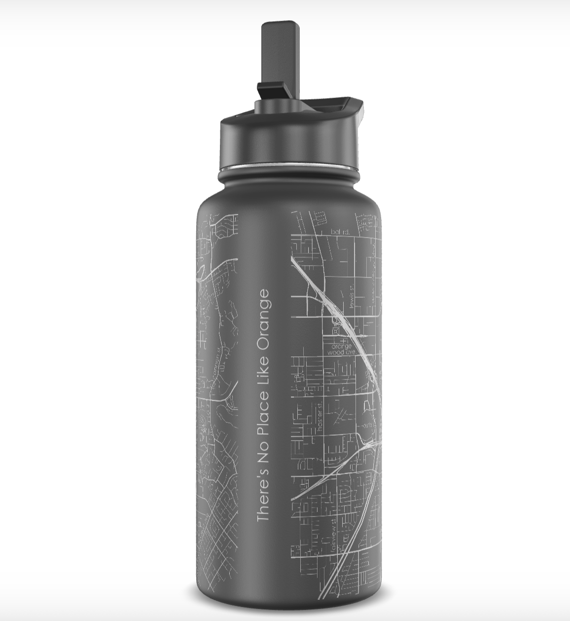Custom Etched Orange Map Insulated Water Bottle- 32oz