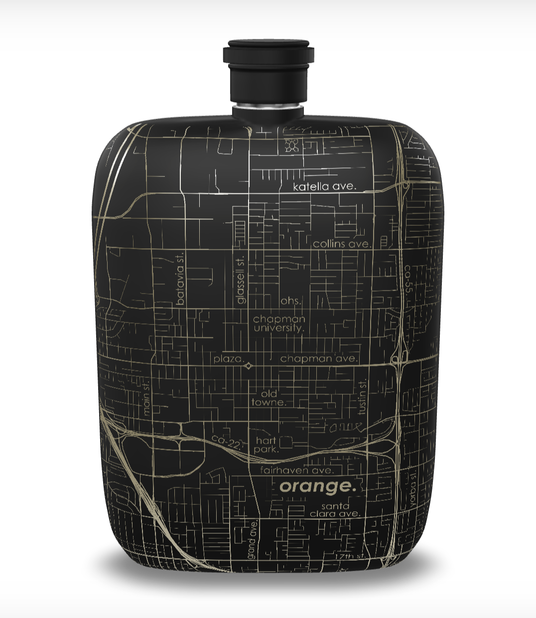 Custom Etched Orange Map Pocket Flask - 6 oz