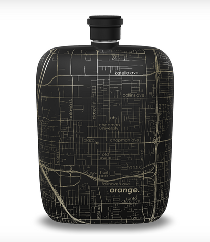Custom Etched Orange Map Pocket Flask - 6 oz