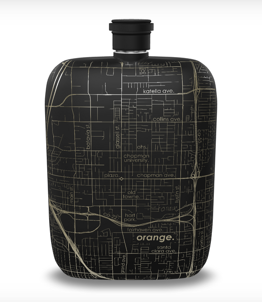 Custom Etched Orange Map Pocket Flask - 6 oz
