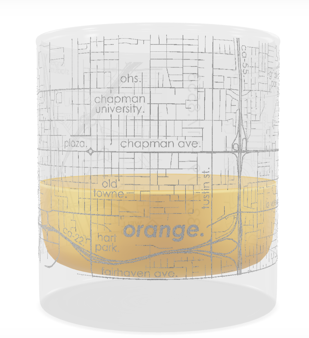 Custom Etched Orange Map Whiskey Rocks Glass