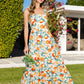 Shoulder Strap Ruffle Hem Orange Print Maxi Dress VD81567D