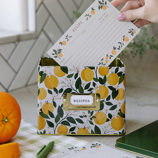 Orange Orchard Tin Recipe Box