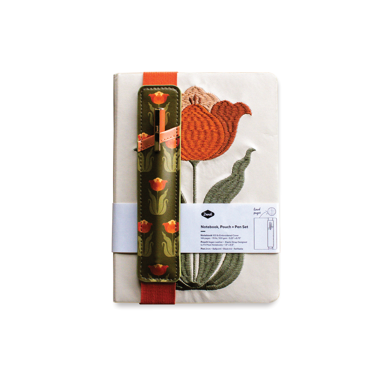 Tulip Embroidered Journal Notebook with pen