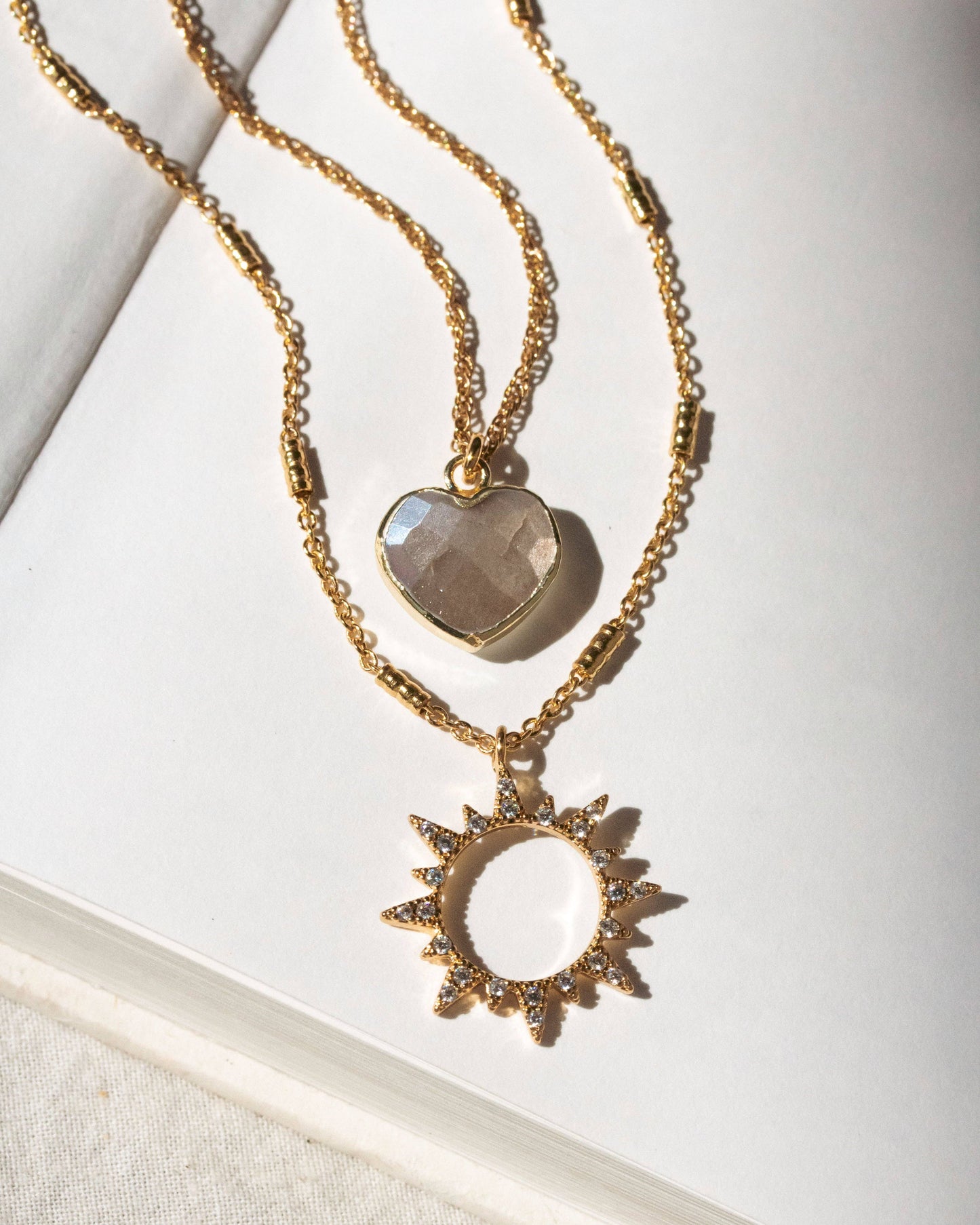 Live By The Sun, Follow Your Heart Necklace Set - Coffee Moonstone