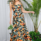 Shoulder Strap Ruffle Hem Orange Print Maxi Dress VD81567D