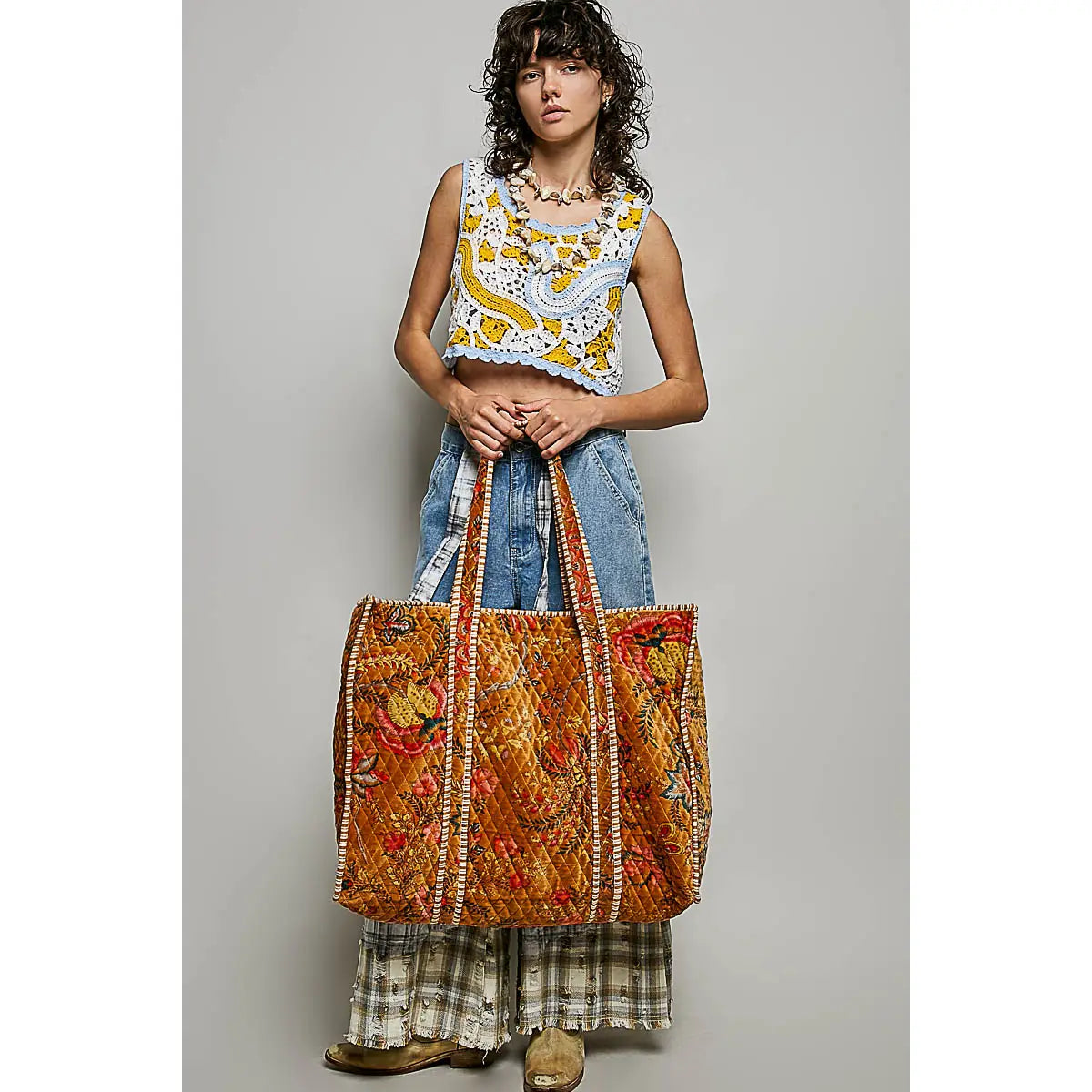 Botanical Velvet Quilted Tote Bag