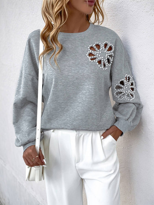 Pearl-Embellished Cutout Floral Sweatshirt