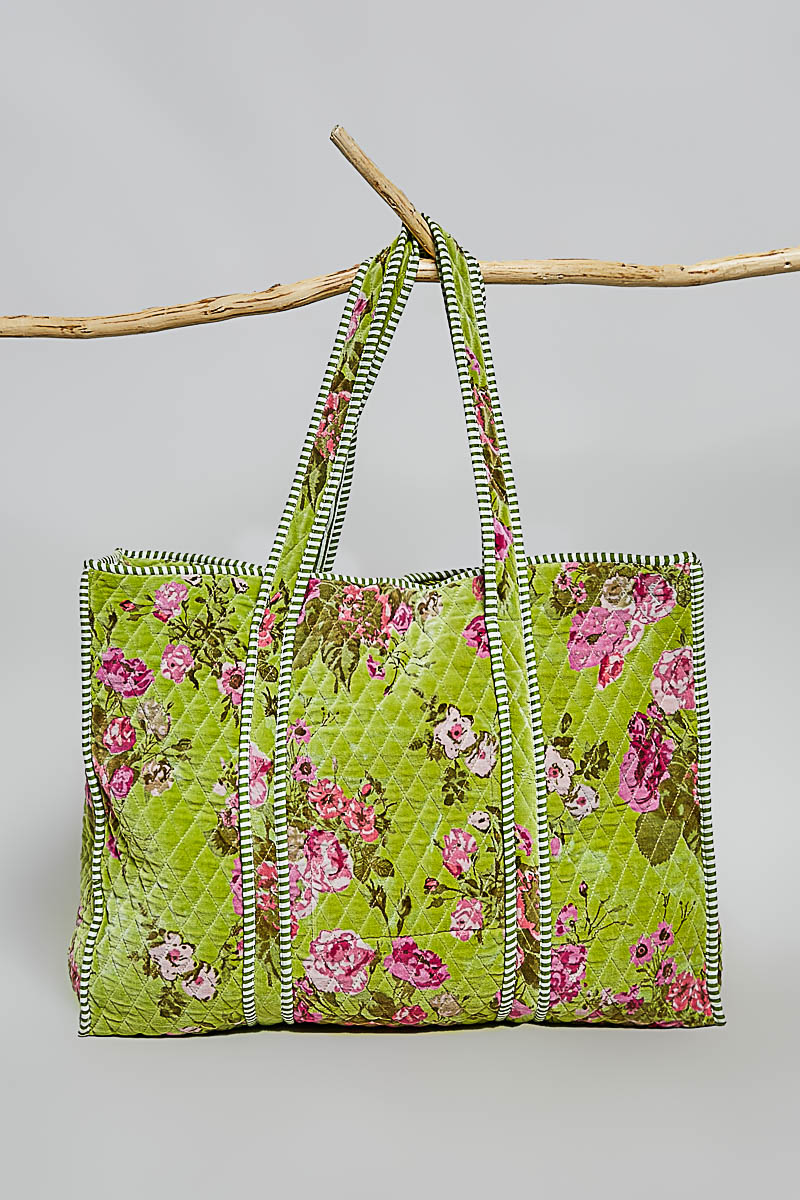 Botanical Velvet Quilted Tote Bag