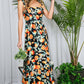 Shoulder Strap Ruffle Hem Orange Print Maxi Dress VD81567D