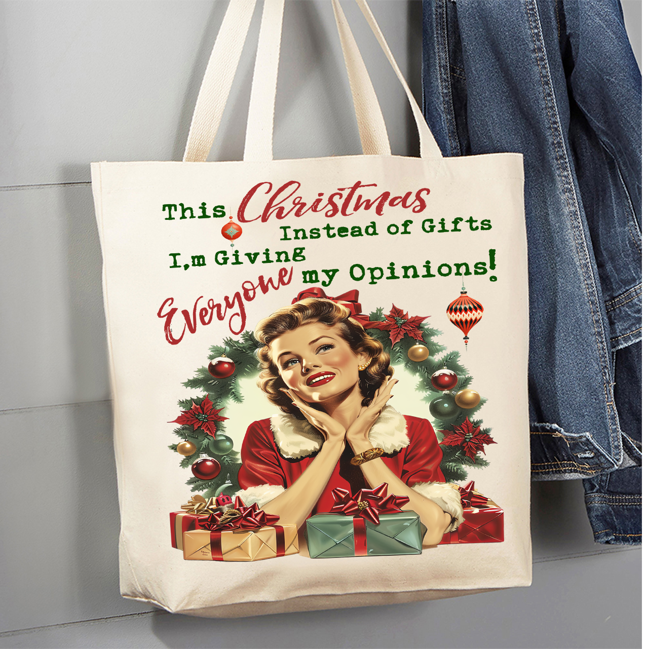 Christmas Funny Gifts My Opinions Canvas Tote Bag