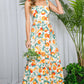 Shoulder Strap Ruffle Hem Orange Print Maxi Dress VD81567D