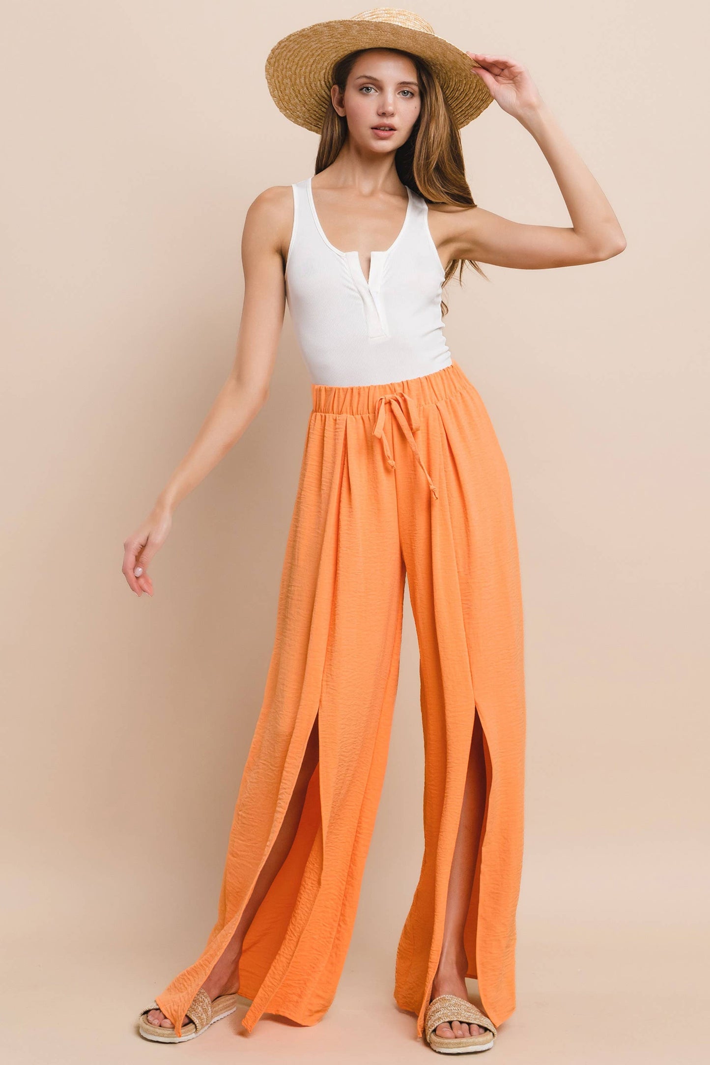 SOLID CREPE PALAZZO PANTS - ORANGE 2327