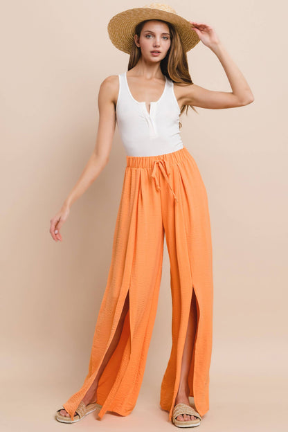 SOLID CREPE PALAZZO PANTS - ORANGE 2327