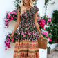 Bohemian Printed V-Neck Smocked Chest Flared Midi Dress