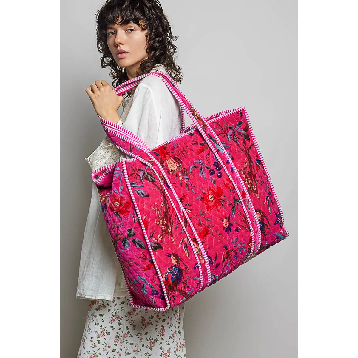 Botanical Velvet Quilted Tote Bag