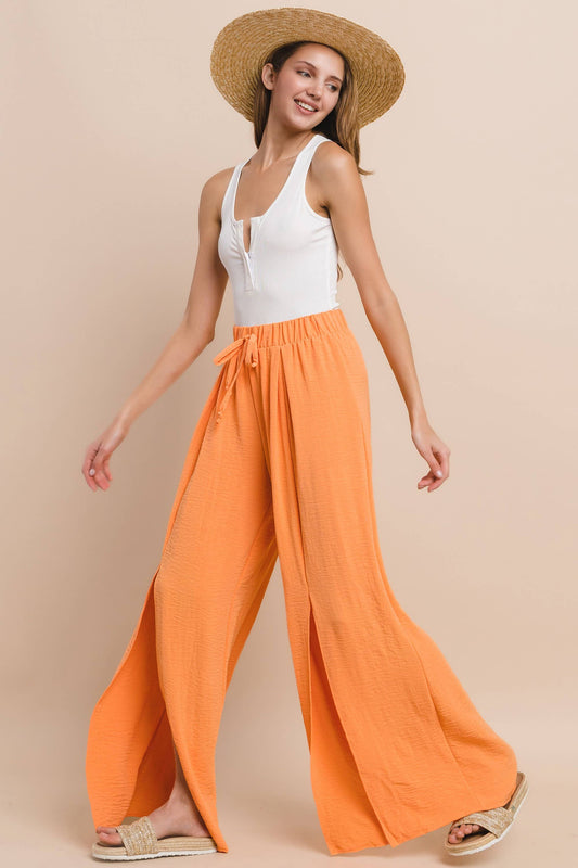SOLID CREPE PALAZZO PANTS - ORANGE 2327