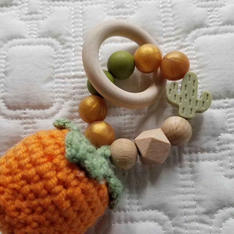 Orange Hand Crochet Rattle Teething Toy