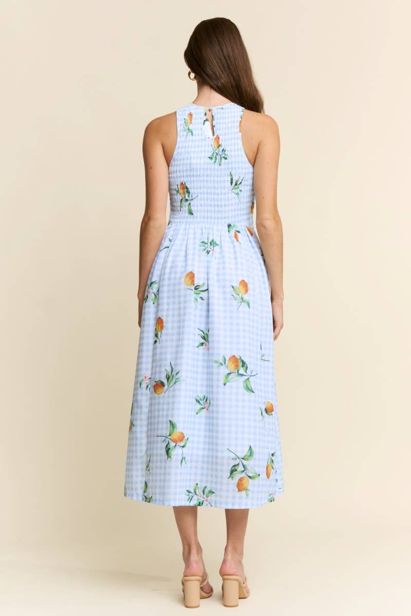 Fruit Smocked Neck Dress