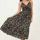 Dark Blue Floral Lace Trim Maxi Dress