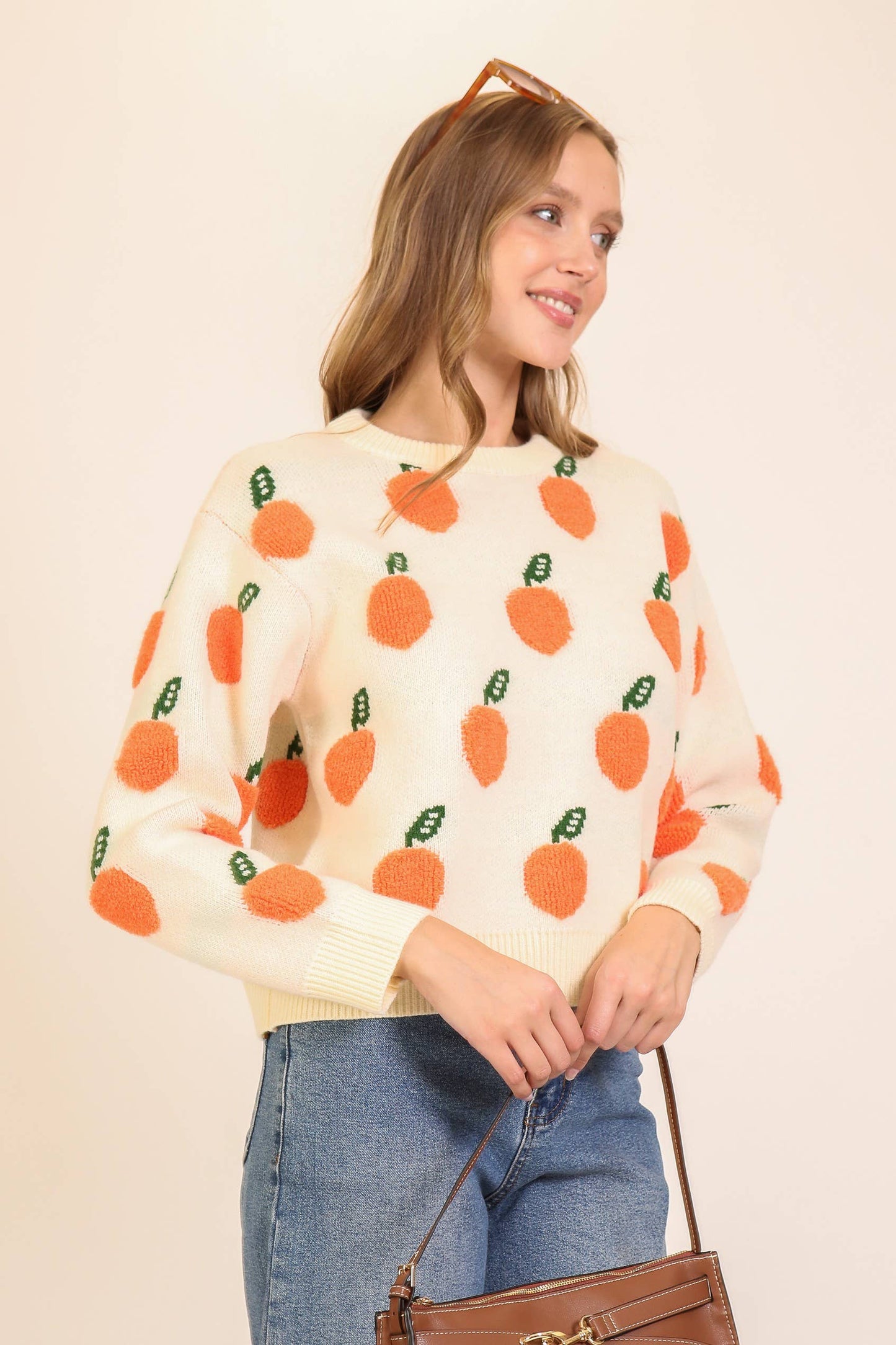 Playful Orange Pattern Knit Sweater