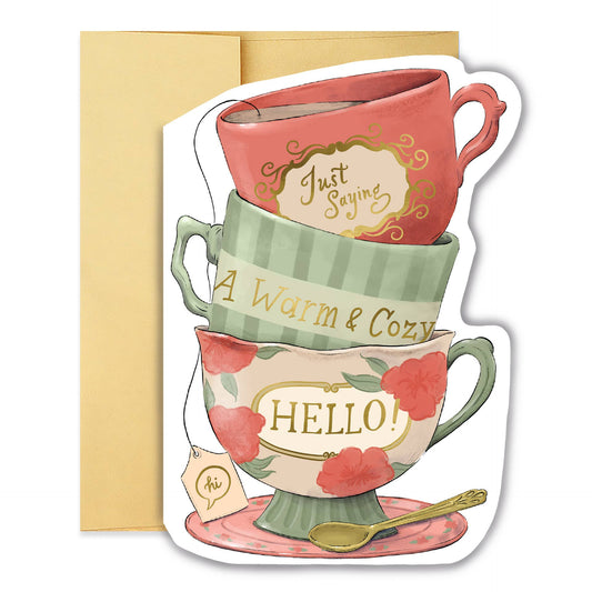 Cozy Hello Teacup Stack Diecut Card