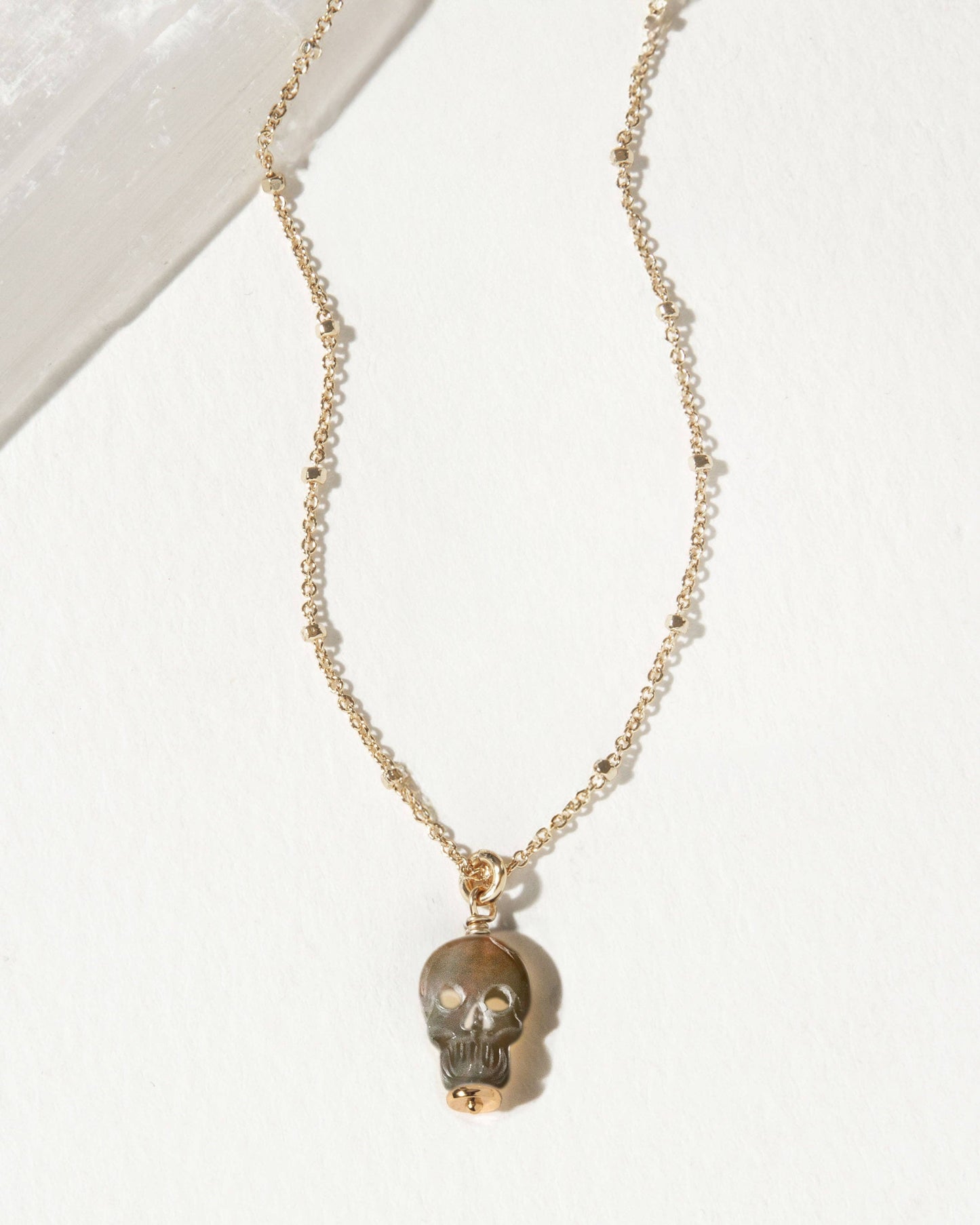 Sweet Misfit Skull Dainty Necklace - Black Lip Mother of Pearl
