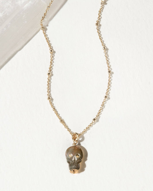 Sweet Misfit Skull Dainty Necklace - Black Lip Mother of Pearl