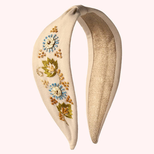 Embroidered Headband - Perfect Posie - Coconut