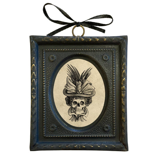 Lady Skull Print in Embossed Black & Brass Frame