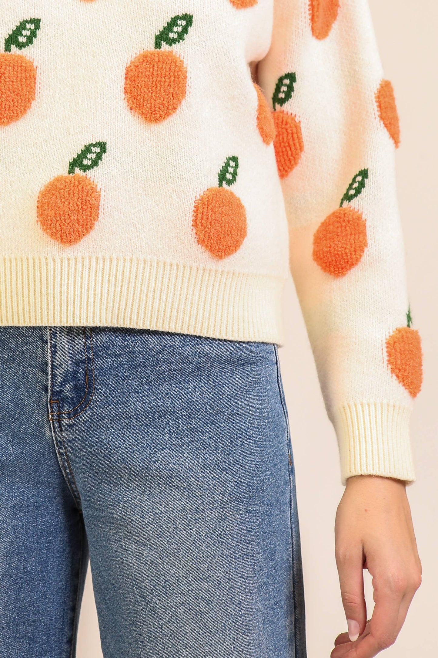 Playful Orange Pattern Knit Sweater
