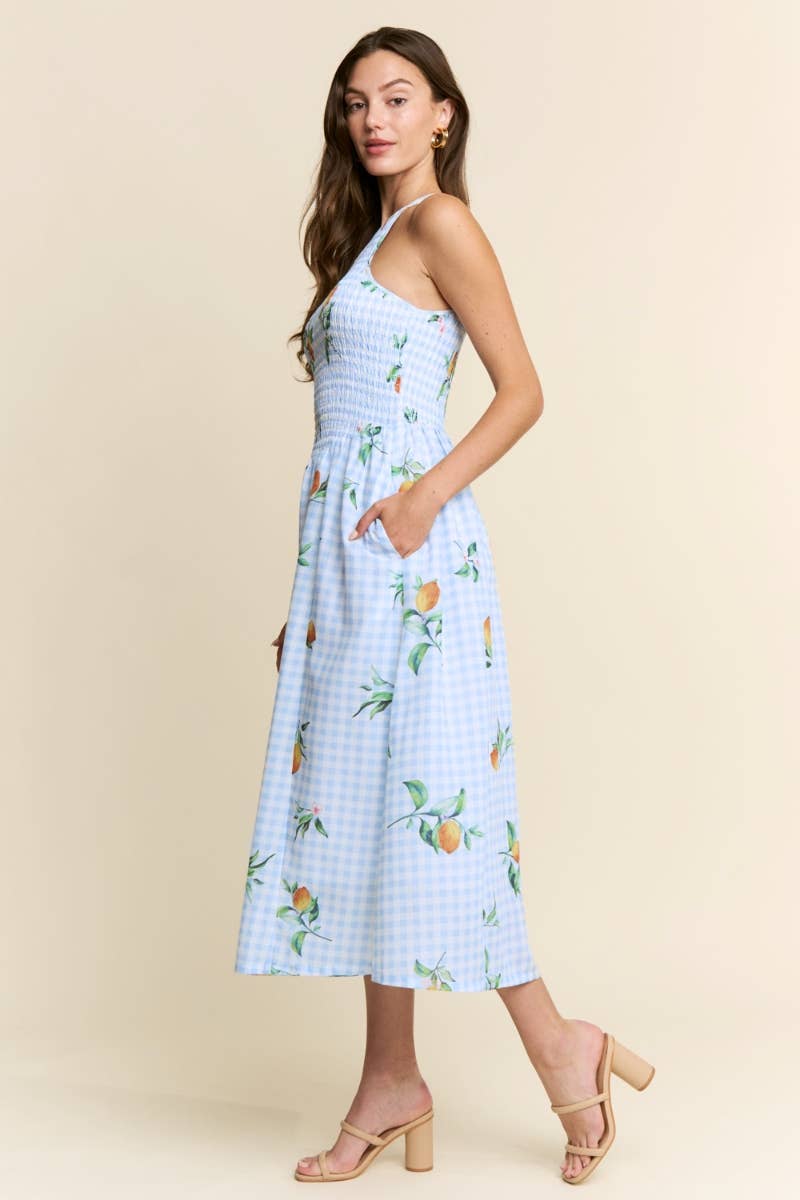 Fruit Smocked Neck Dress