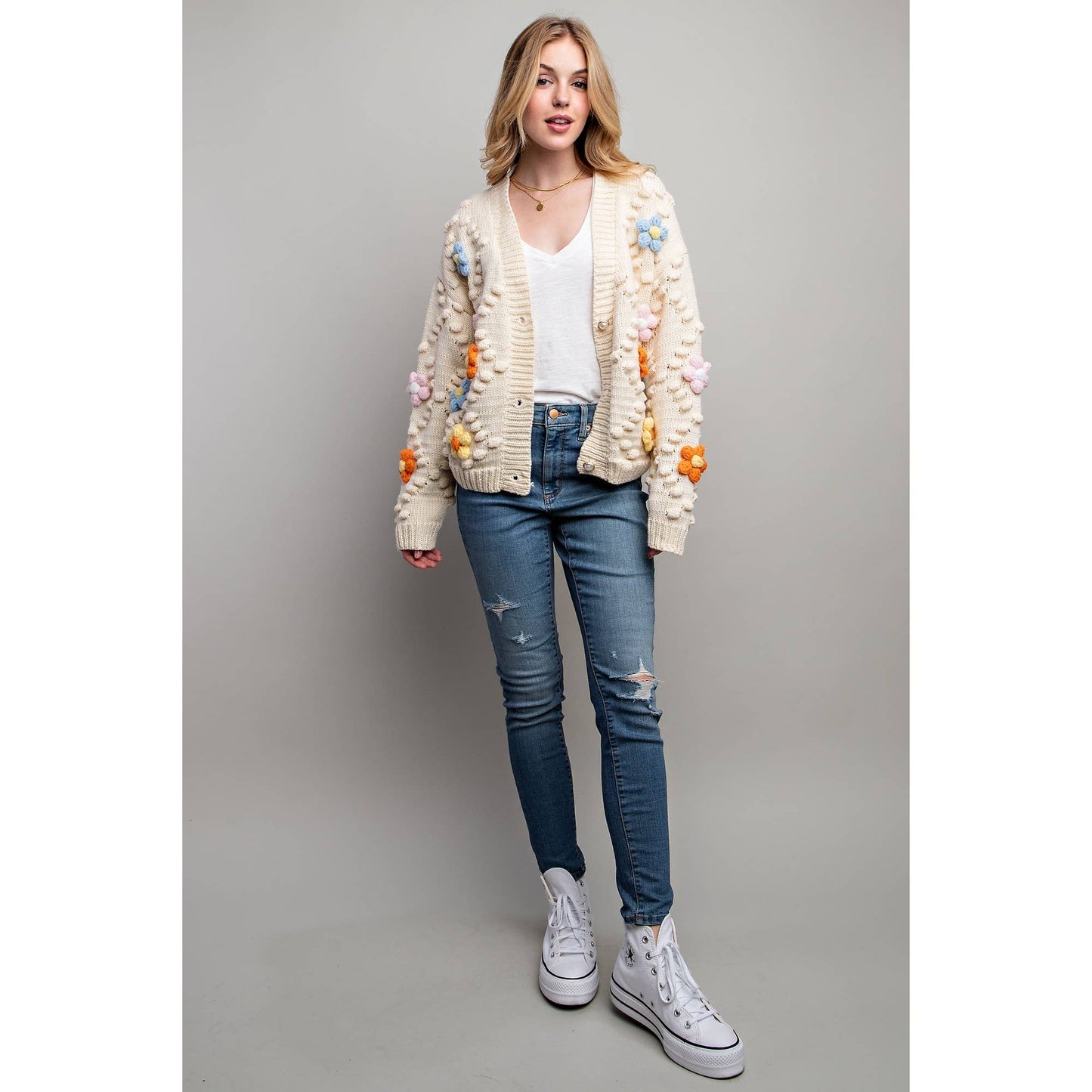 SWEET 3D FLOWER KNITTING CARDIGAN