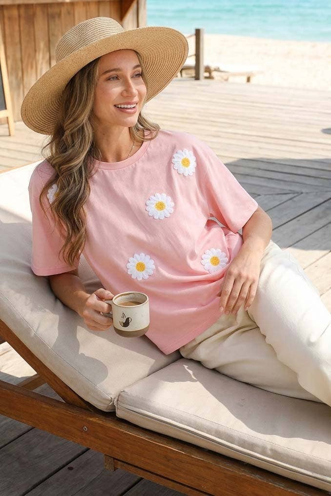 Cozy Daisy Embroidery Knit Top