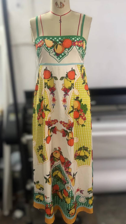 Suspenders Plant Floral Print Dress