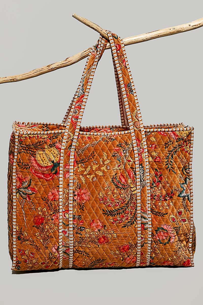 Botanical Velvet Quilted Tote Bag
