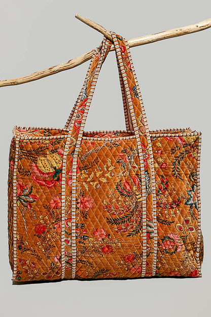 Botanical Velvet Quilted Tote Bag
