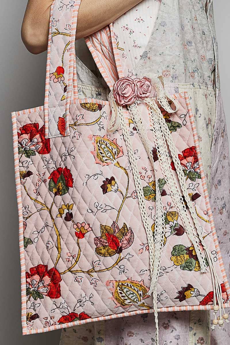 Quilted Velvet Tote Bag