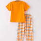 Fall Halloween Orange Embroidery Smocking Boys Set