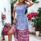 Bohemian Printed V-Neck Smocked Chest Flared Midi Dress