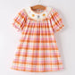 Pumpkin Bow Ghost Smock Embroidered Plaid Girls Dress